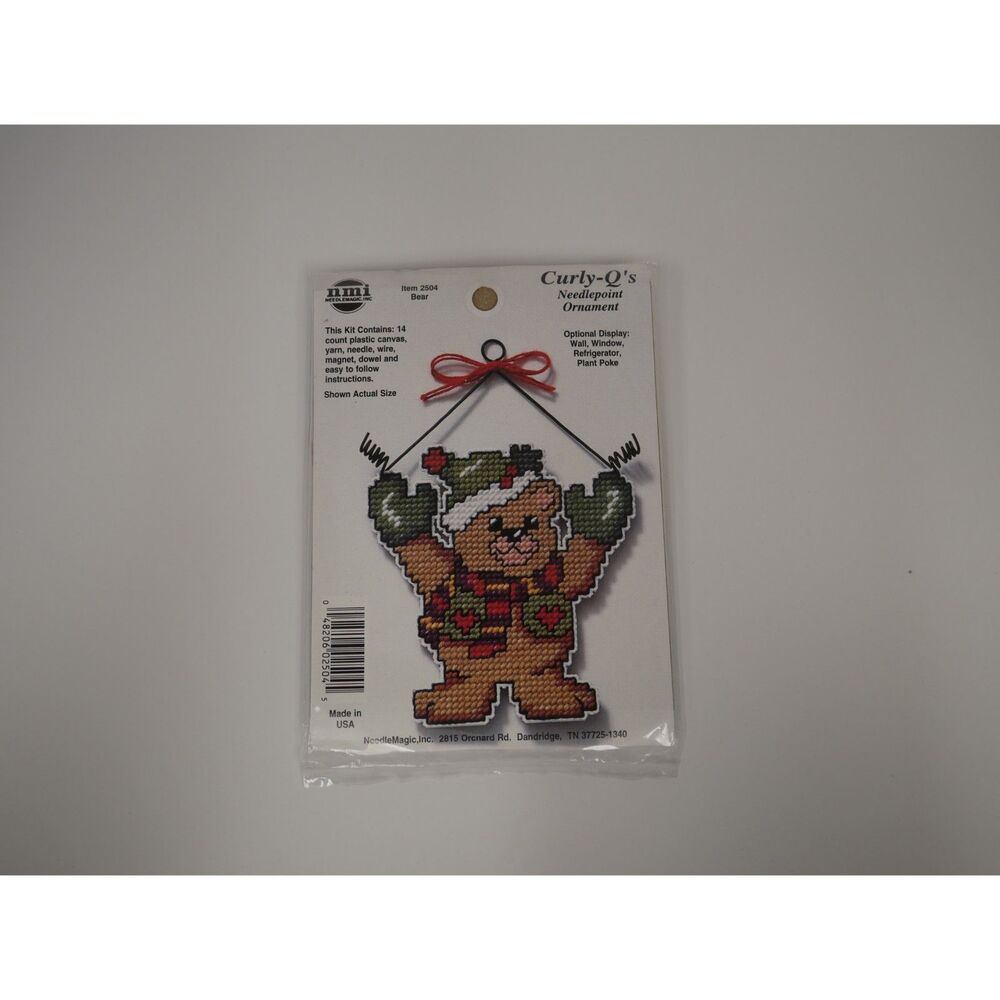 Needle Magic Curly-O's Bear Needlepoint Ornament Kit Christmas Craft NIP